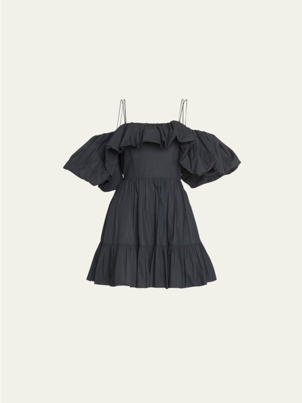 Ulla Johnson Lila Off-the-Shoulder Cotton Poplin Mini Dress in Black - Picture 4 of 6